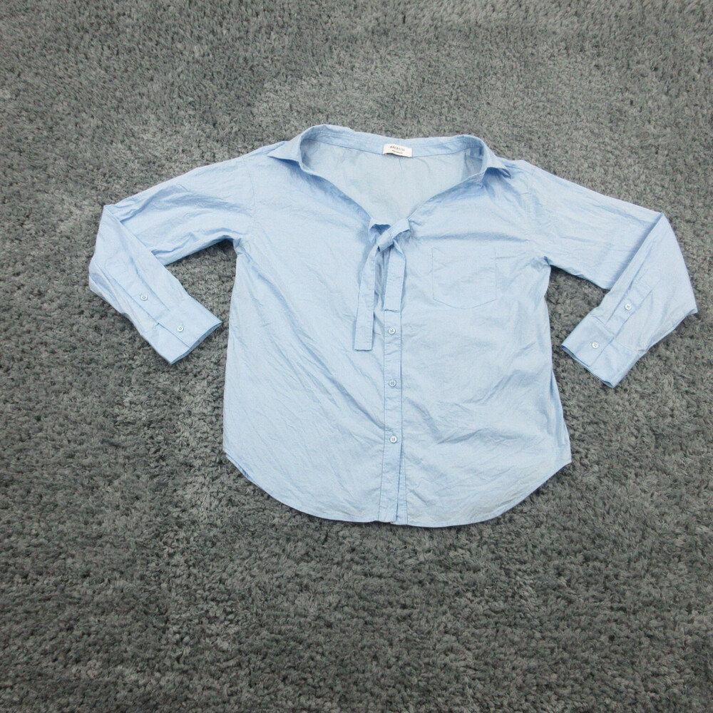 Bailey 44 Shirt ' Womens Medium Blue Cotton Stretch Tie Neck Made in USA